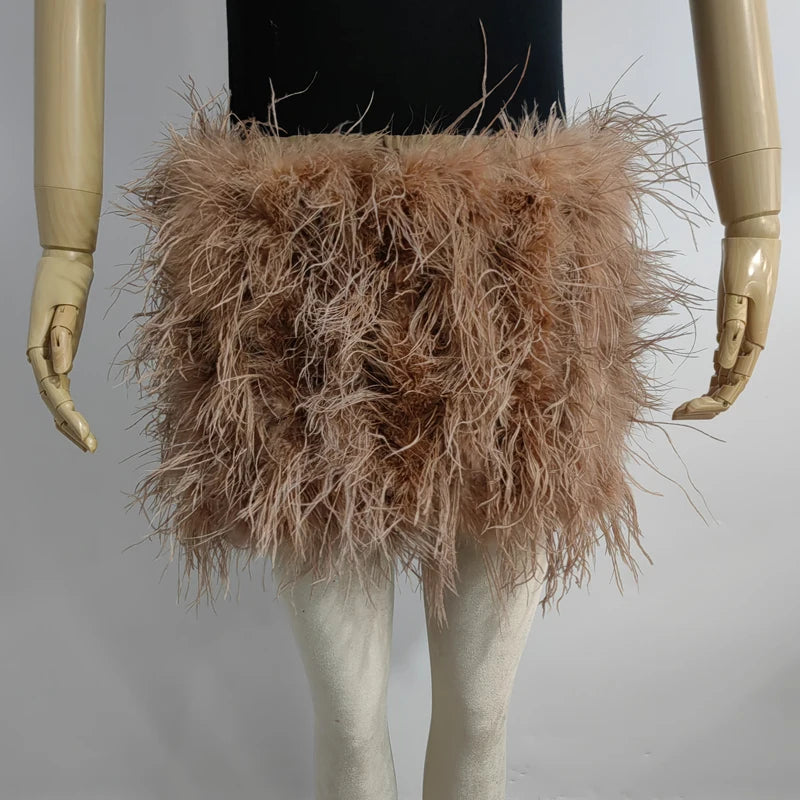 True ostrich feather Multicolor Mini Skirt Elastic Waist  Sexy Clothing Club Party Dance Rave Short Skirt Note select 3 colors