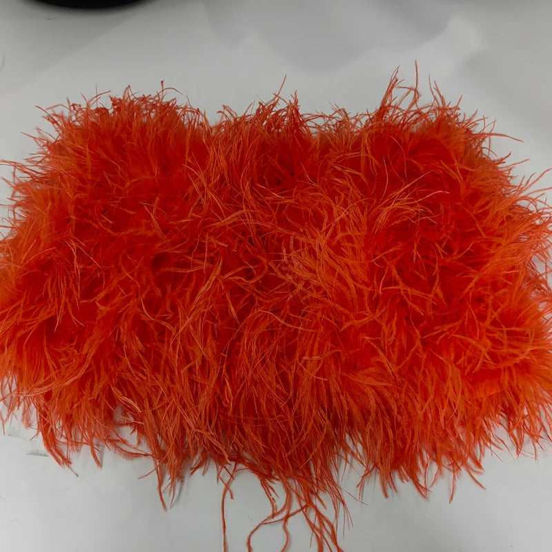True ostrich feather Multicolor Mini Skirt Elastic Waist  Sexy Clothing Club Party Dance Rave Short Skirt Note select 3 colors