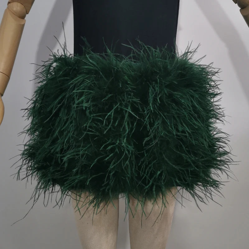 True ostrich feather Multicolor Mini Skirt Elastic Waist  Sexy Clothing Club Party Dance Rave Short Skirt Note select 3 colors