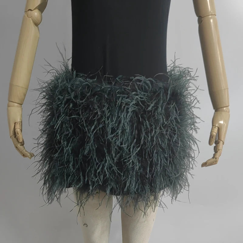 True ostrich feather Multicolor Mini Skirt Elastic Waist  Sexy Clothing Club Party Dance Rave Short Skirt Note select 3 colors